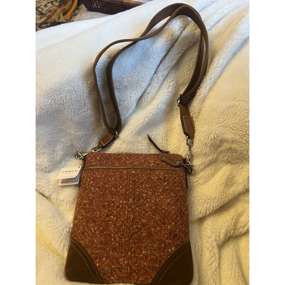 NWT Rare Limited Coach Kitt Crossbody Tweed Wool, Suede & Leather Trim Messenger